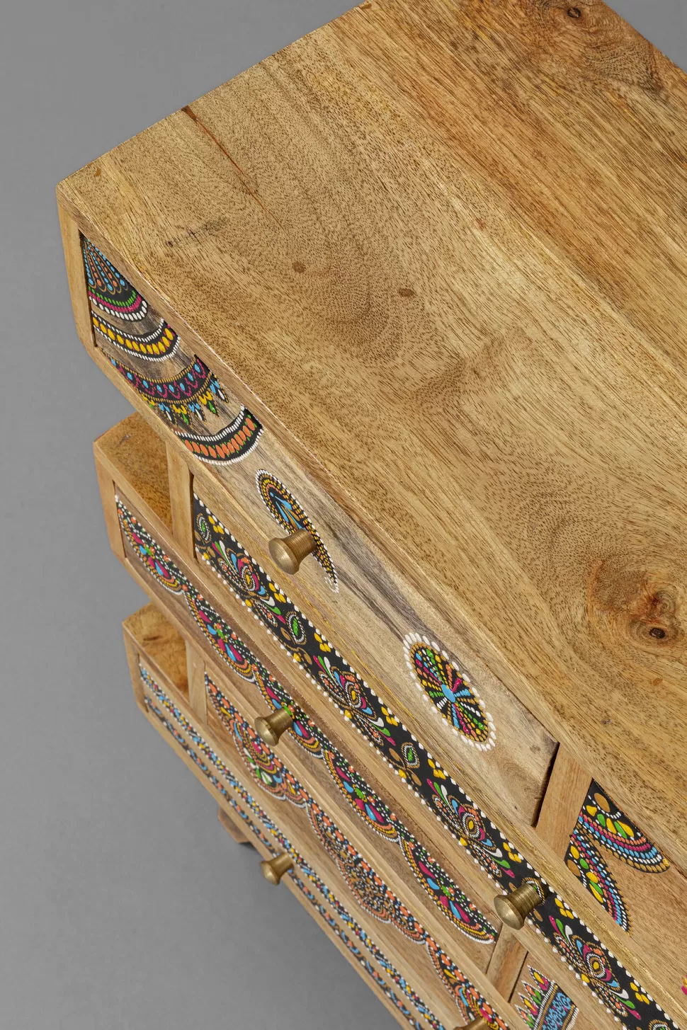 Komody-KARE Design Komoda Z 8 Szufladami Drewno Mango Kolorowe Ornamenty 65x65 Cm