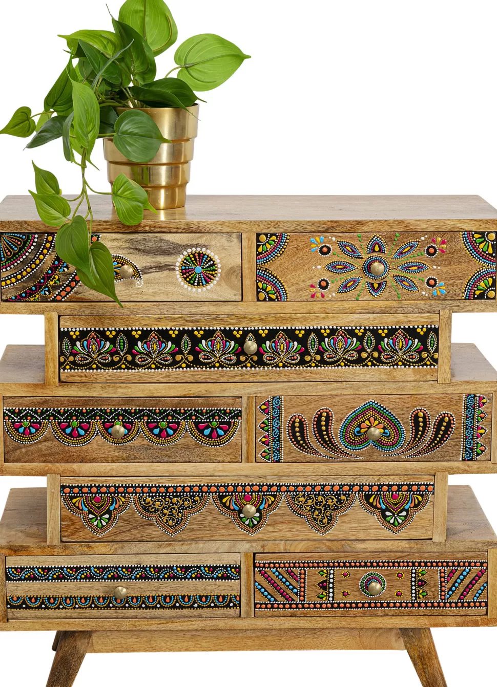 Komody-KARE Design Komoda Z 8 Szufladami Drewno Mango Kolorowe Ornamenty 65x65 Cm