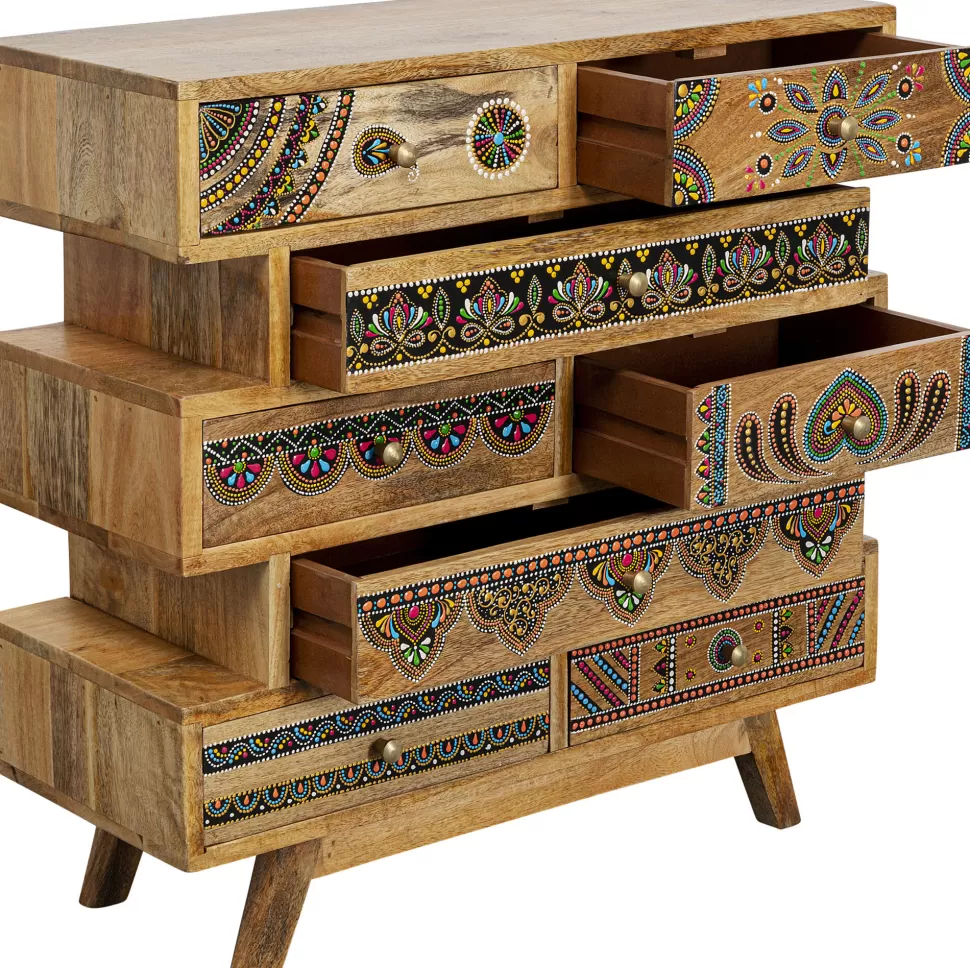 Komody-KARE Design Komoda Z 8 Szufladami Drewno Mango Kolorowe Ornamenty 65x65 Cm