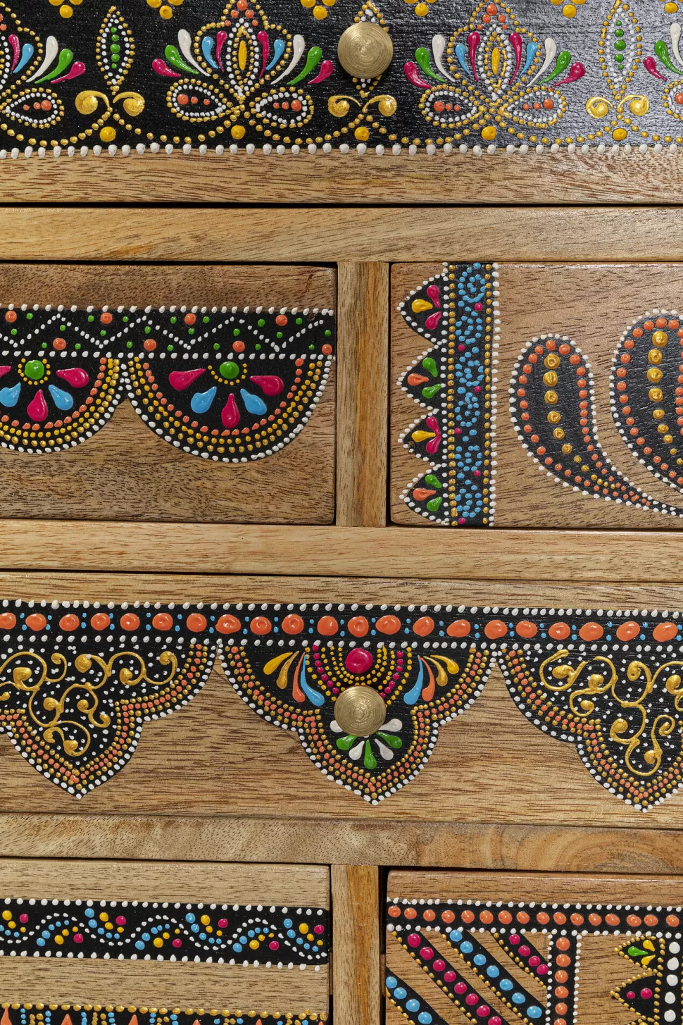 Komody-KARE Design Komoda Z 8 Szufladami Drewno Mango Kolorowe Ornamenty 65x65 Cm