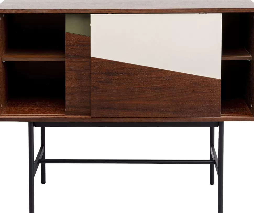 Komody-KARE Design Komoda Z Drzwiami Przesuwnymi Brązowa Fornir Orzech Front Geometryczny 110x95 Cm