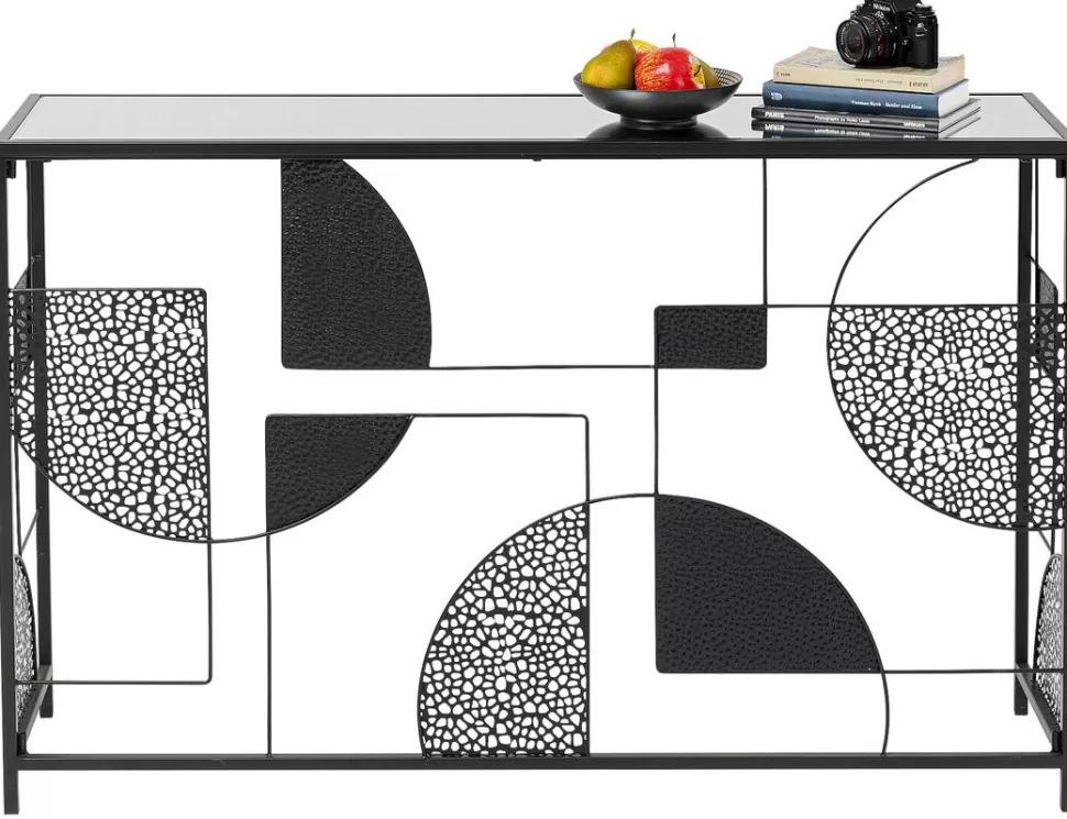 Konsole I Toaletki-KARE Design Konsola Do Przedpokoju Loft Czarna Stalowa Blat Lustrzany 120x33 Cm
