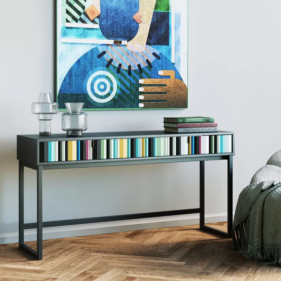 Konsole I Toaletki-KARE Design Konsola Z Szufladami MDF Czarna 136x40 Cm Front Kolorowy
