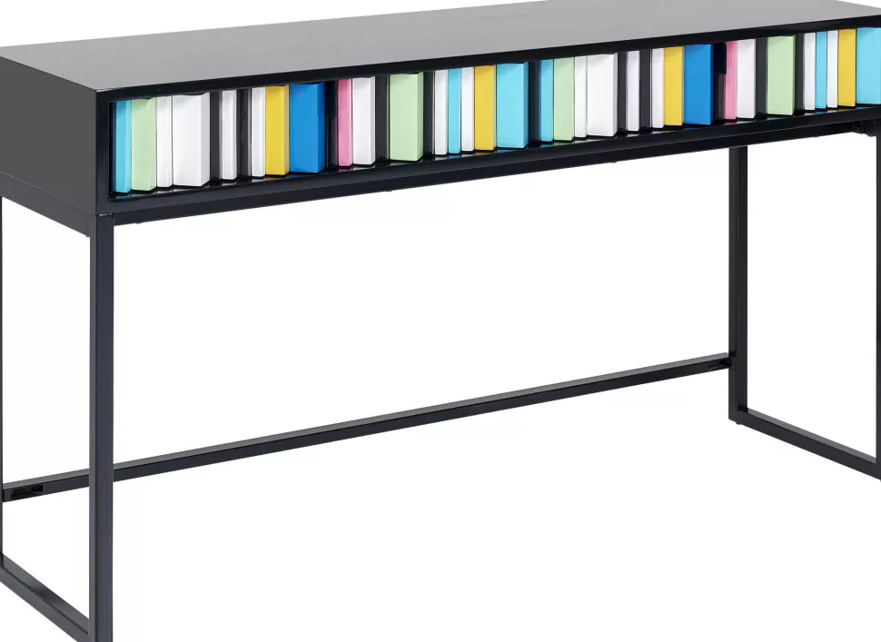 Konsole I Toaletki-KARE Design Konsola Z Szufladami MDF Czarna 136x40 Cm Front Kolorowy