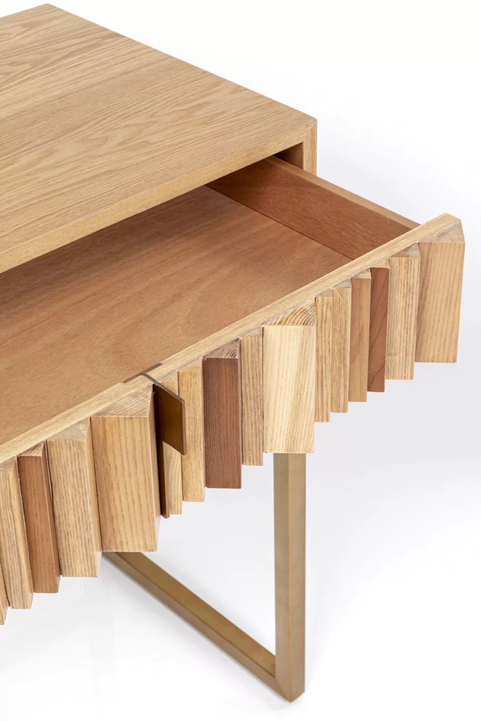 Konsole I Toaletki-KARE Design Konsola Z Szufladami MDF Naturalna 136x40 Cm Front Sklejka Jesionowa