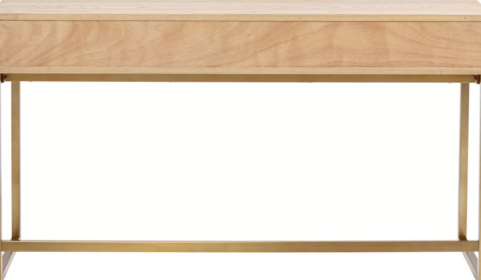 Konsole I Toaletki-KARE Design Konsola Z Szufladami MDF Naturalna 136x40 Cm Front Sklejka Jesionowa
