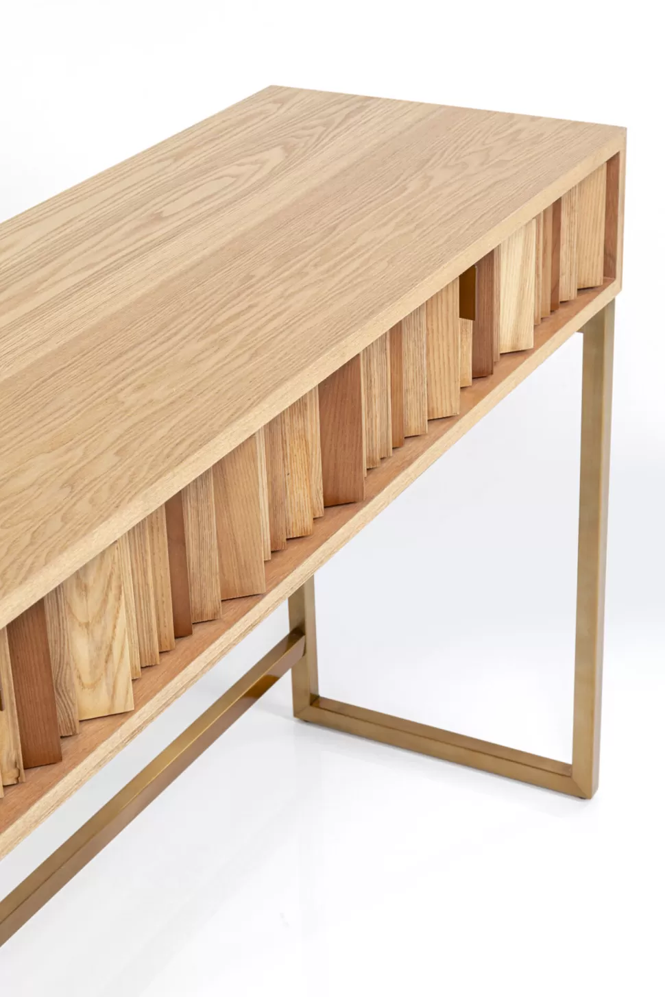 Konsole I Toaletki-KARE Design Konsola Z Szufladami MDF Naturalna 136x40 Cm Front Sklejka Jesionowa
