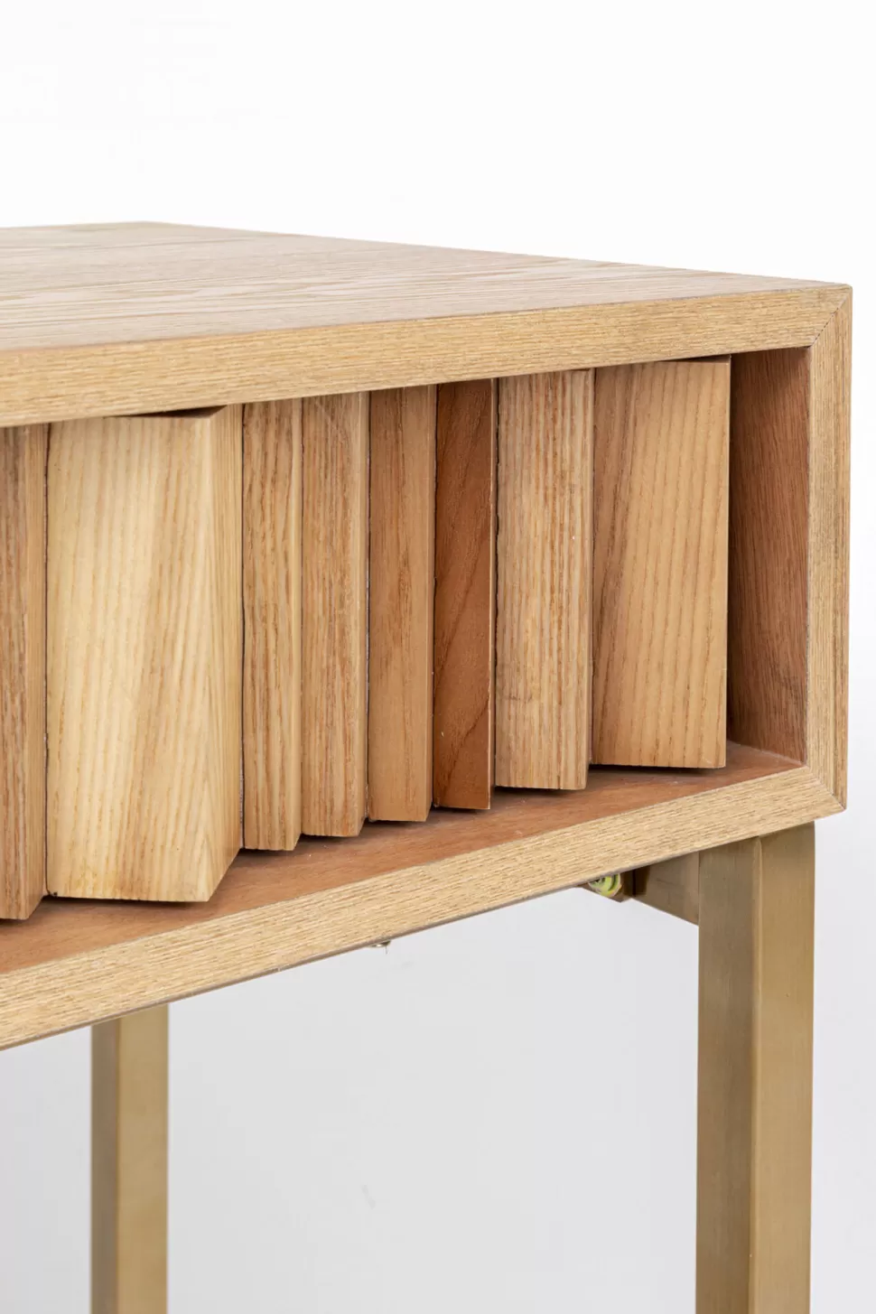 Konsole I Toaletki-KARE Design Konsola Z Szufladami MDF Naturalna 136x40 Cm Front Sklejka Jesionowa