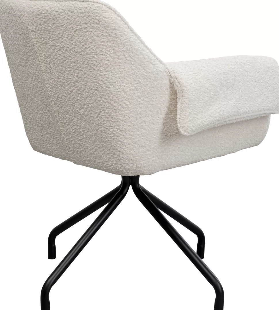 Krzesła-KARE Design Krzesło Białe Z Podłokietnikami Obrotowe Nogi Czarne Stalowe 70x84 Cm