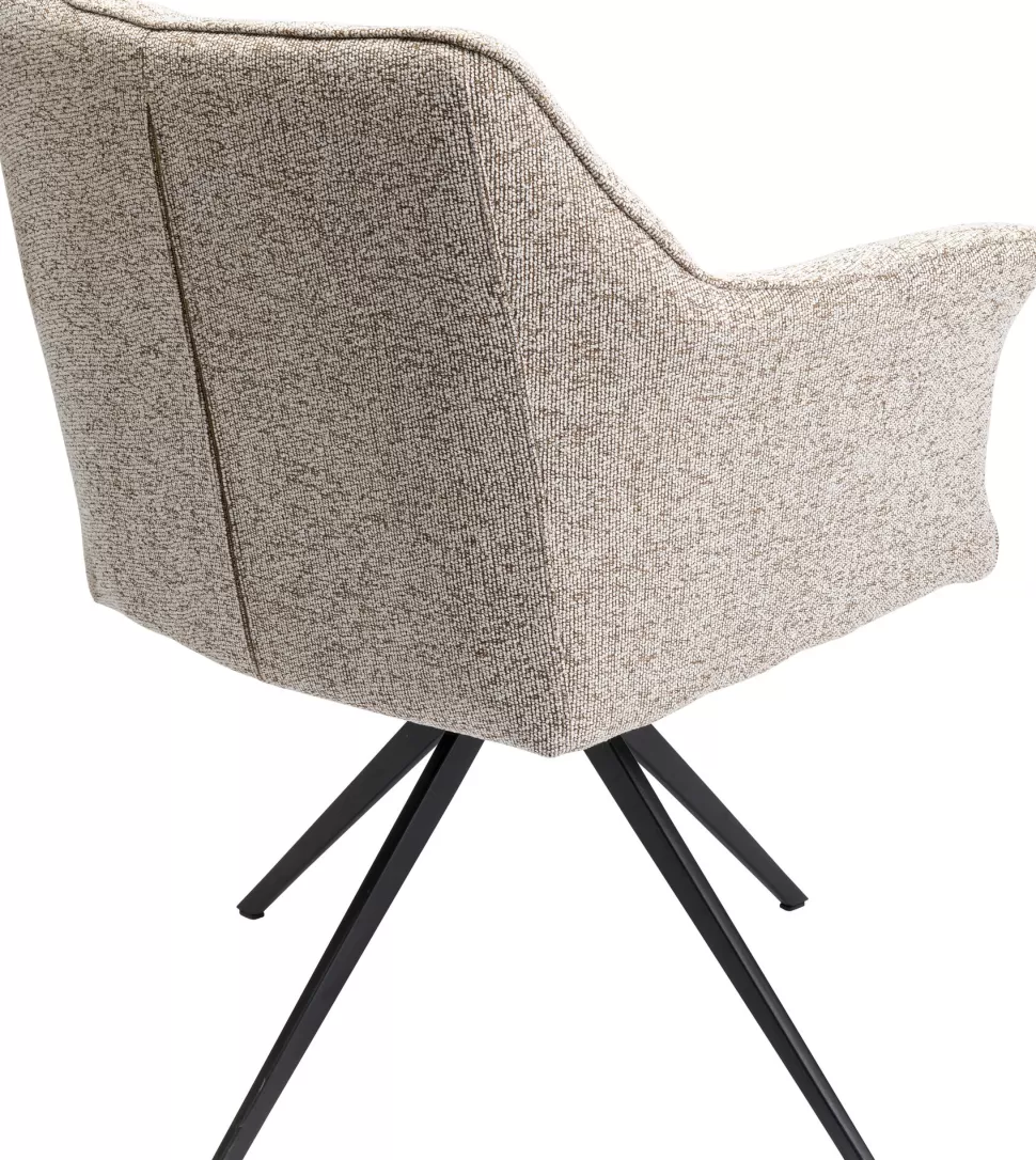 Krzesła-KARE Design Krzesło Obrotowe Z Podłokietnikami Tapicerowane Beżowe Nogi Czarne 66x84 Cm