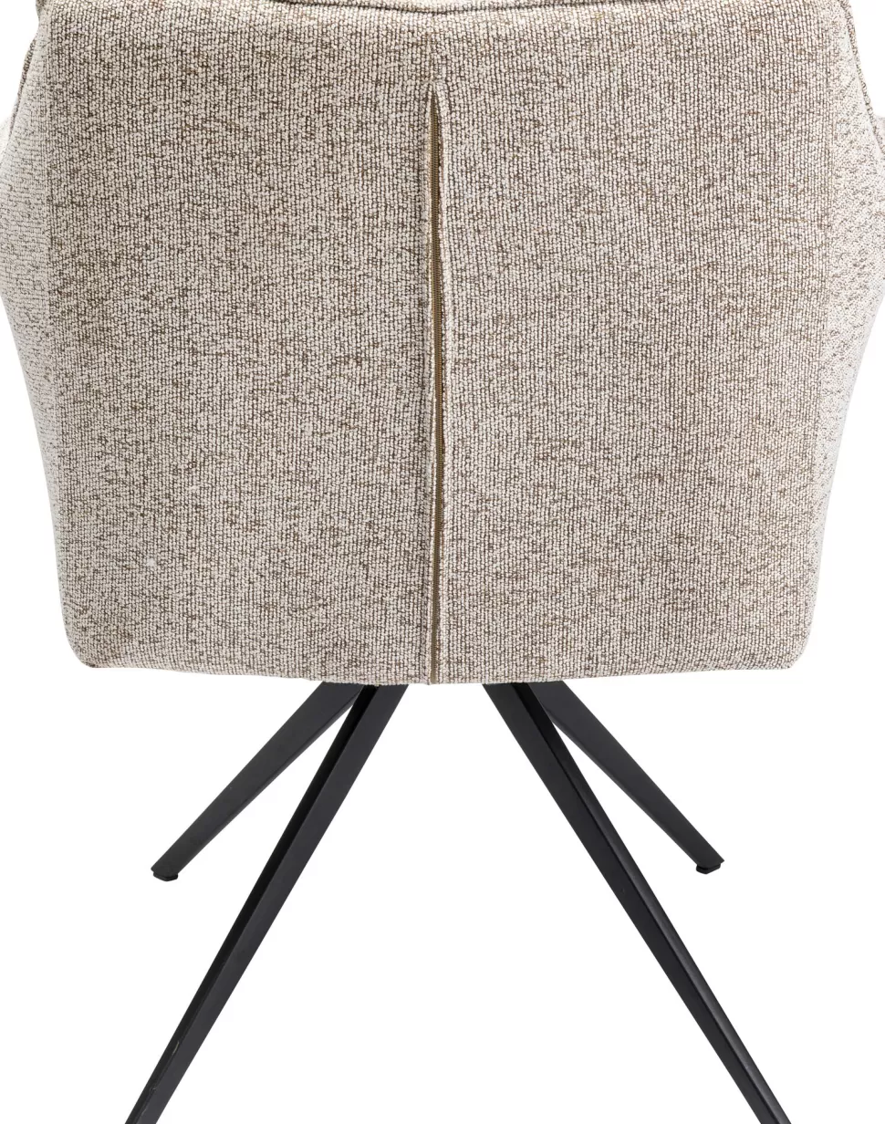 Krzesła-KARE Design Krzesło Obrotowe Z Podłokietnikami Tapicerowane Beżowe Nogi Czarne 66x84 Cm