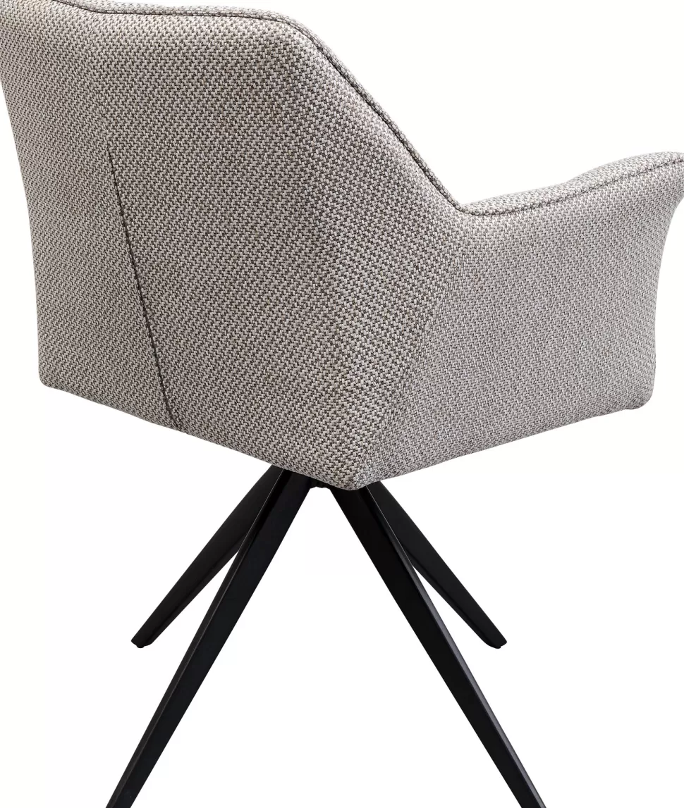 Krzesła-KARE Design Krzesło Obrotowe Z Podłokietnikami Tapicerowane Szare Nogi Czarne 65x85 Cm