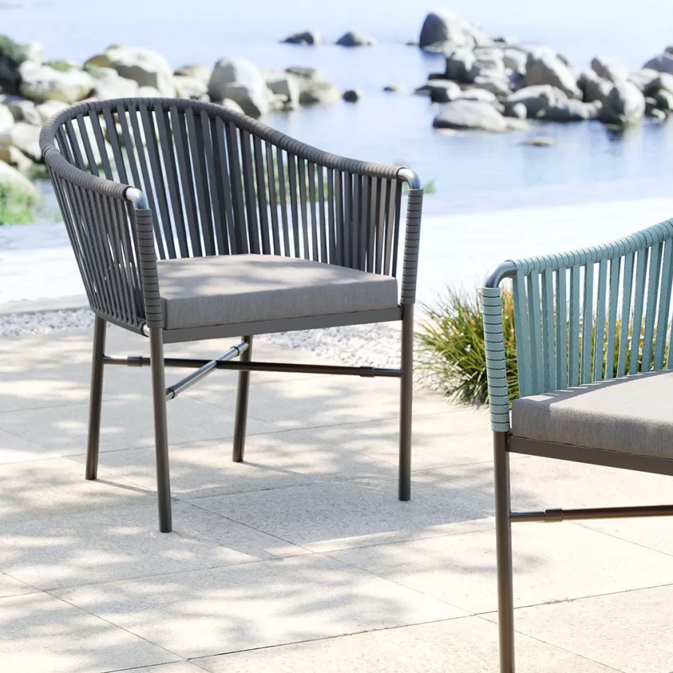Krzesła-KARE Design Krzesło Ogrodowe Z Podłokietnikami Ciemnoszare Rama Aluminiowa 57x76 Cm