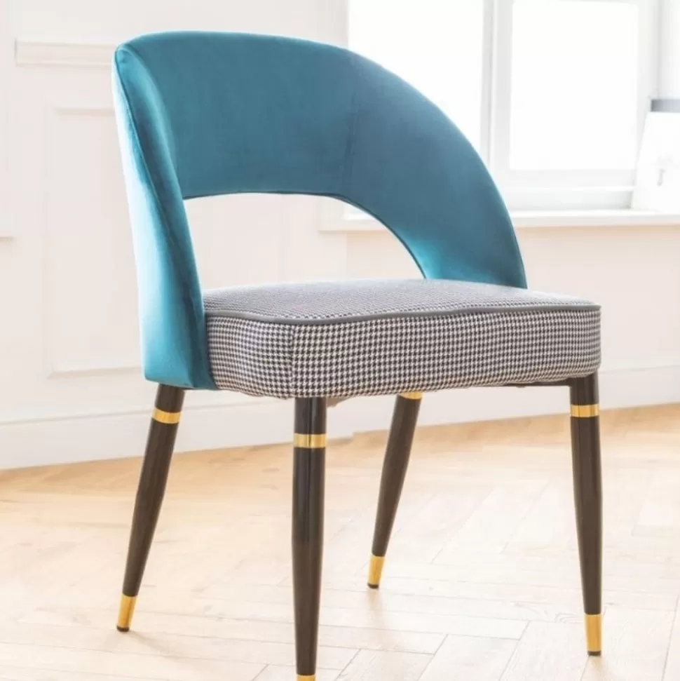 Krzesła-KARE Design Krzesło Samantha 56x83 Cm Niebieskozielone Siedzisko Pepitka