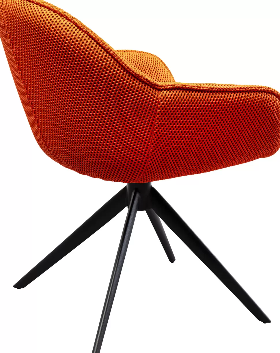 Krzesła-KARE Design Krzesło Z Podłokietnikami Obrotowe Pikowane Pomarańczowe Nogi Czarne 64x81 Cm