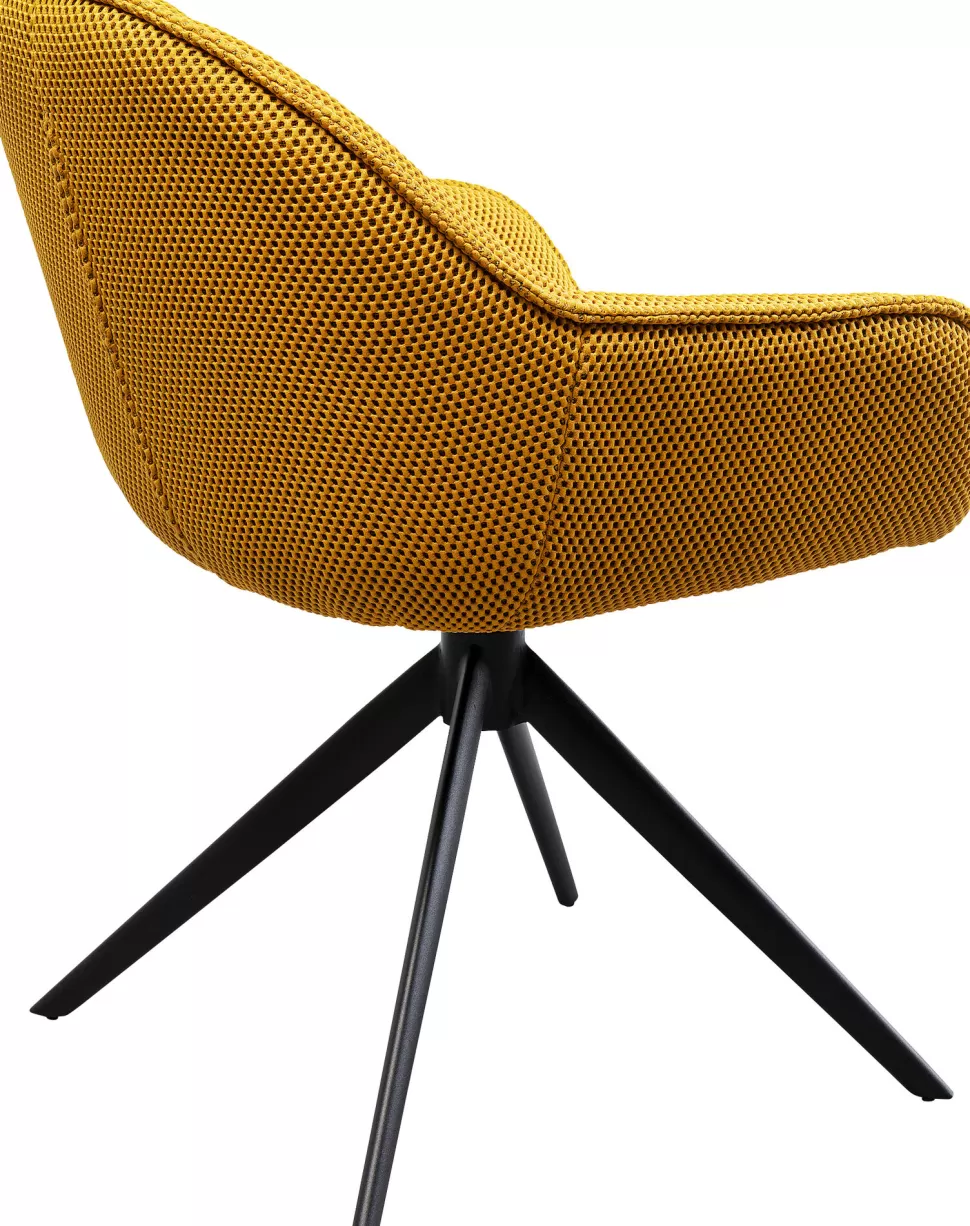 Krzesła-KARE Design Krzesło Z Podłokietnikami Obrotowe Pikowane żółte Nogi Czarne 64x81 Cm
