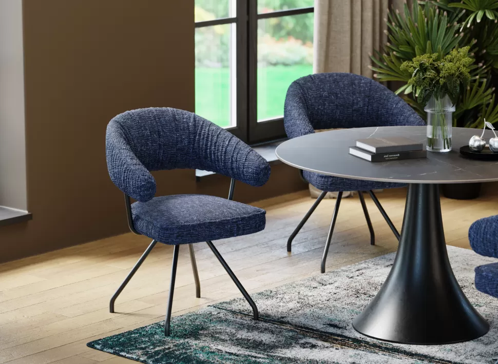 Krzesła-KARE Design Krzesło Z Podłokietnikami Obrotowe W Kolorze Niebieskim Nogi Czarne 58x78 Cm