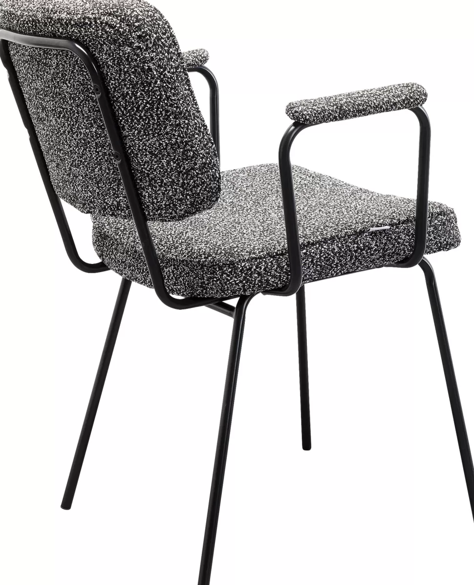 Krzesła-KARE Design Krzesło Z Podłokietnikami Szara Tkanina Melanżowa Nogi Czarne 58x80 Cm