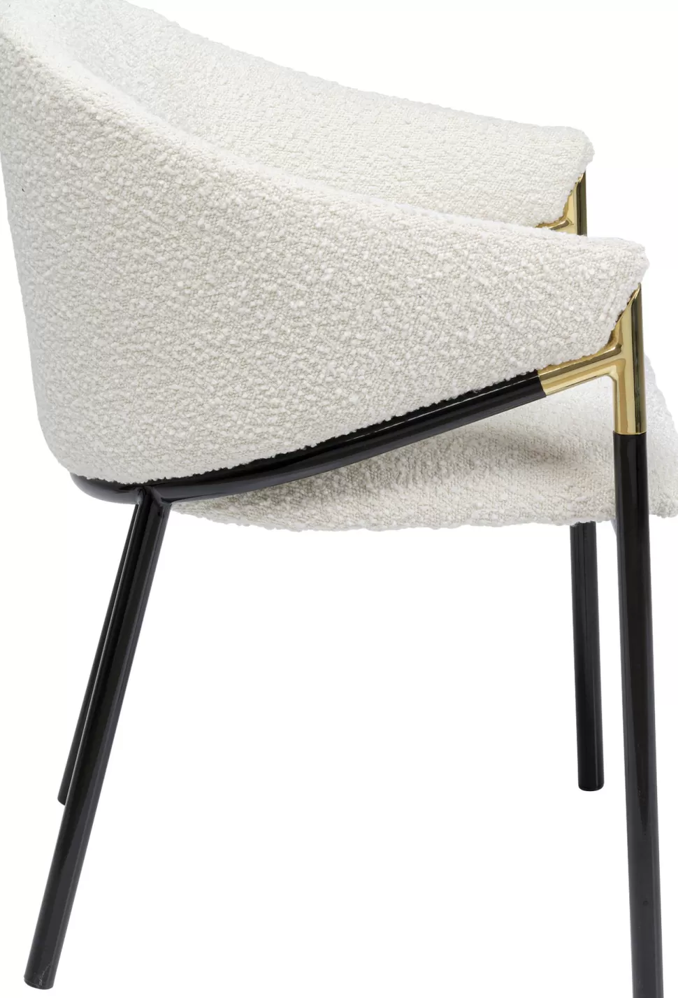 Krzesła-KARE Design Krzesło Z Podłokietnikami Tapicerowane Białe Boucle Nogi Stalowe Czarne 58x79 Cm