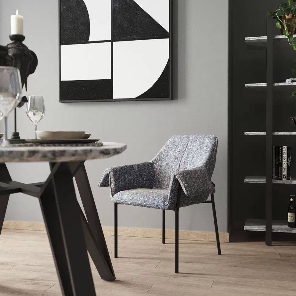 Krzesła-KARE Design Krzesło Z Podłokietnikami Tapicerowane Szare 70x85 Cm Nogi Czarne