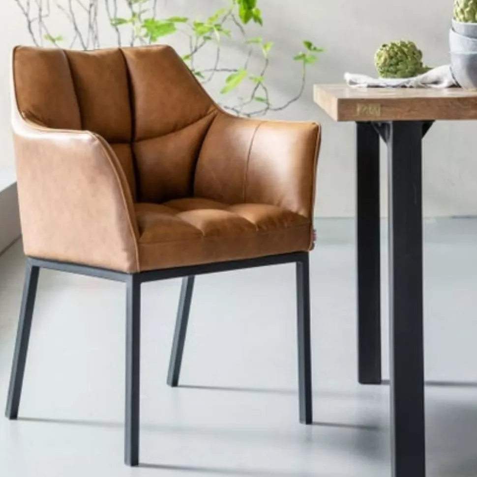 Krzesła-KARE Design Krzesło Z Podłokietnikami Thinktank 62x85 Cm Jasnobrązowe Skóra Naturalna