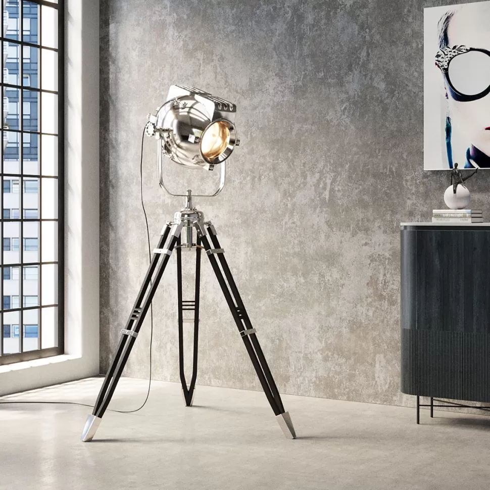Lampy Podłogowe-KARE Design Lampa Podłogowa Movie 230 Cm Trójnóg Drewno Mango I Aluminium