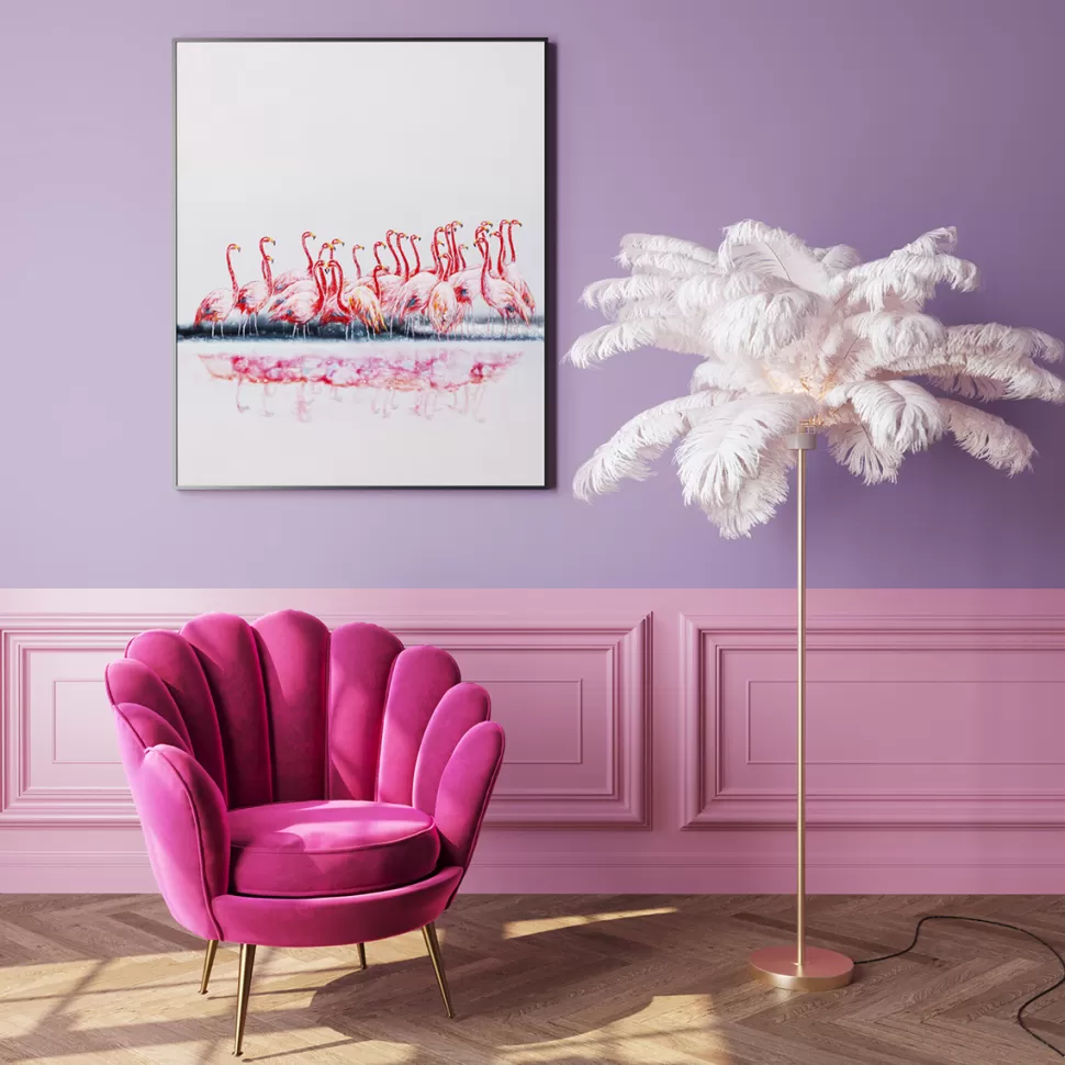 Lampy Podłogowe-KARE Design Lampa Podłogowa Palma Biała Strusie Pióra 165 Cm Podstawa Złota