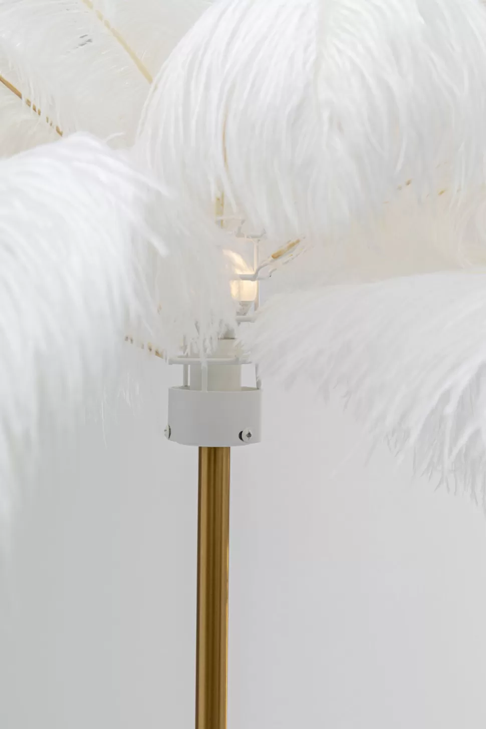 Lampy Podłogowe-KARE Design Lampa Podłogowa Palma Biała Strusie Pióra 165 Cm Podstawa Złota