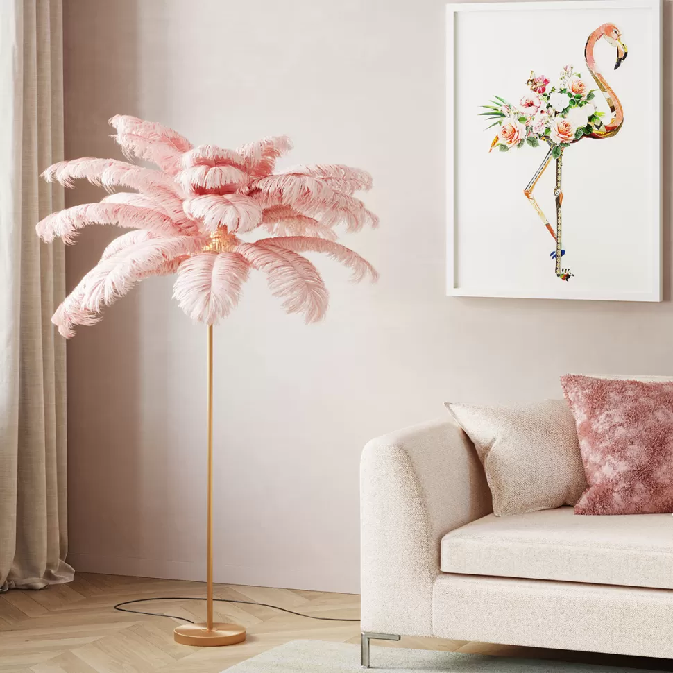 Lampy Podłogowe-KARE Design Lampa Podłogowa Palma Różowa Strusie Pióra 165 Cm Podstawa Złota