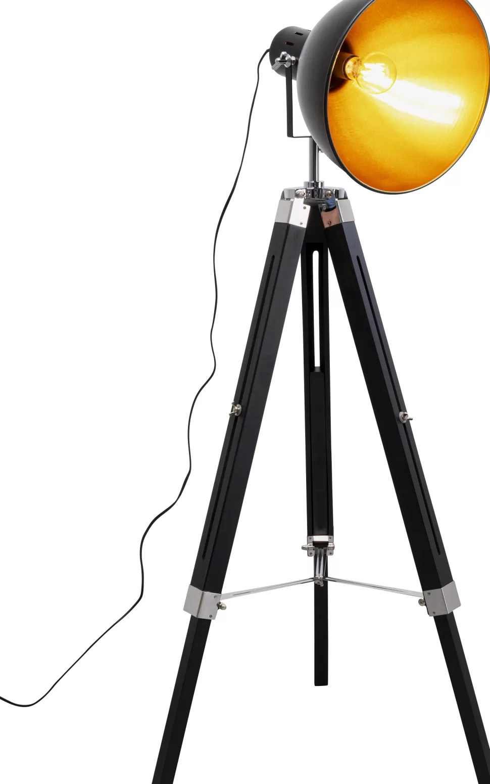 Lampy Podłogowe-KARE Design Lampa Podłogowa Trójnóg Z Regulacją Wysokości Czarna Drewno I Stal 95-140 Cm