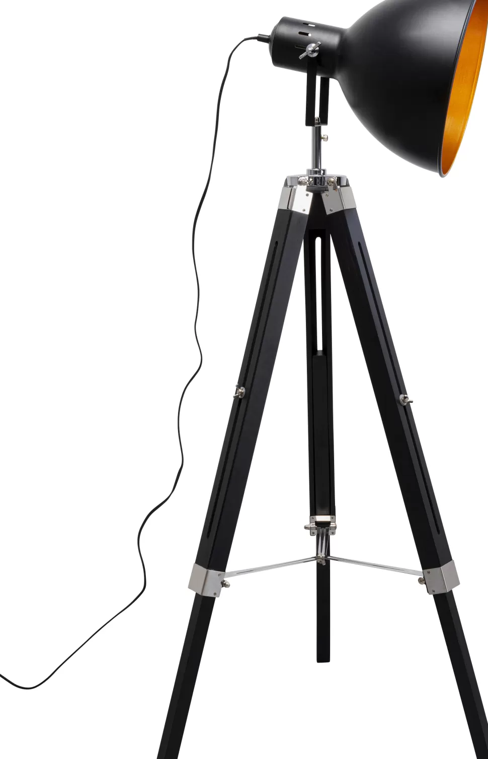 Lampy Podłogowe-KARE Design Lampa Podłogowa Trójnóg Z Regulacją Wysokości Czarna Drewno I Stal 95-140 Cm