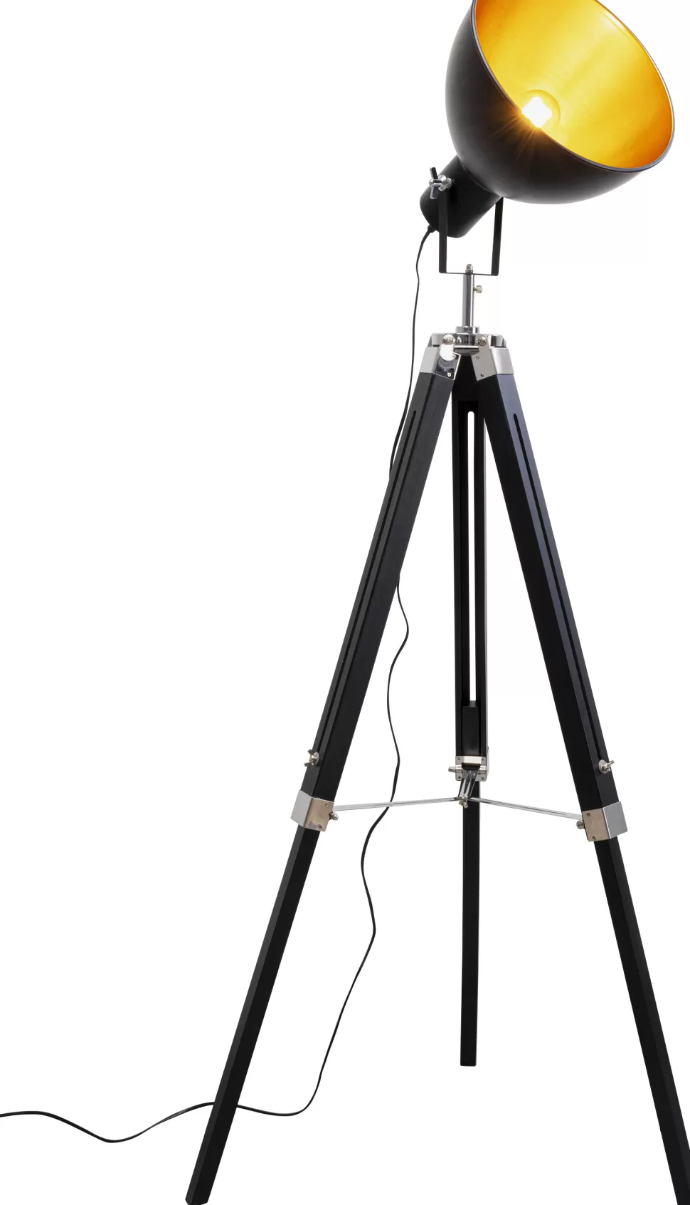 Lampy Podłogowe-KARE Design Lampa Podłogowa Trójnóg Z Regulacją Wysokości Czarna Drewno I Stal 95-140 Cm