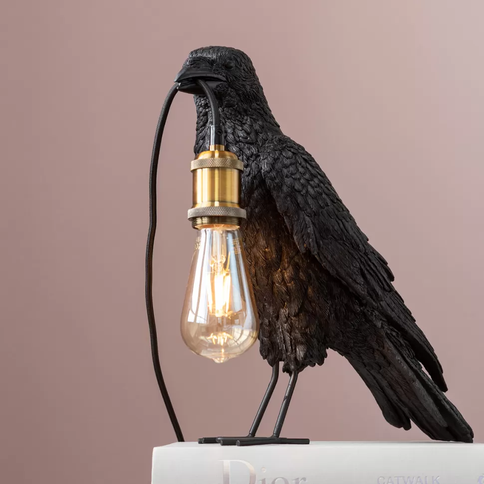 Lampy Stołowe-KARE Design Lampa Stołowa Crow 14x34 Cm Czarna Matowa