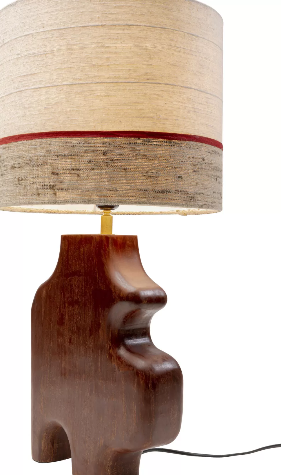 Lampy Stołowe-KARE Design Lampa Stołowa Podstawa Drewno Mango Brązowe Abażur Biało-szary Ø30x61 Cm