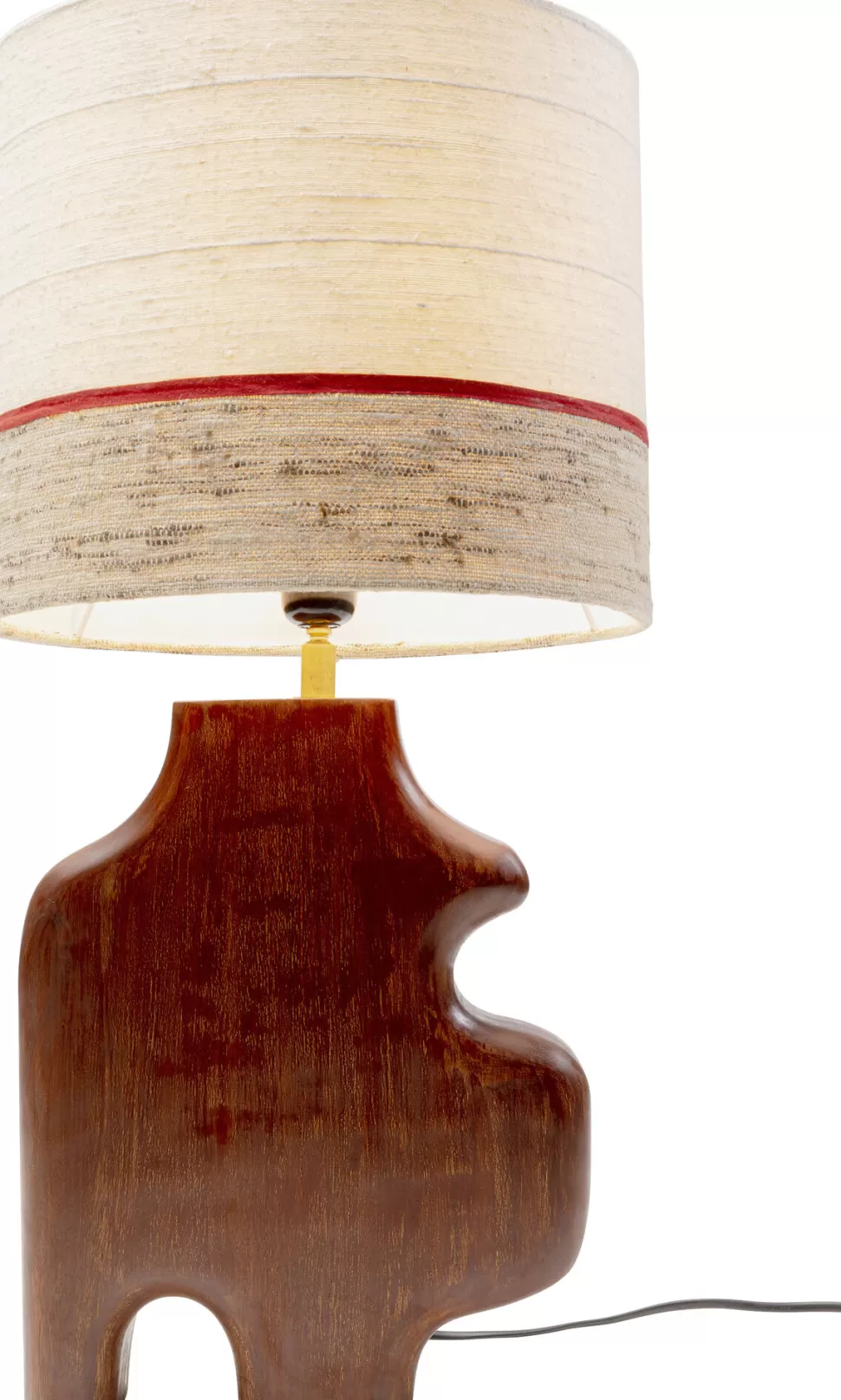 Lampy Stołowe-KARE Design Lampa Stołowa Podstawa Drewno Mango Brązowe Abażur Biało-szary Ø30x61 Cm
