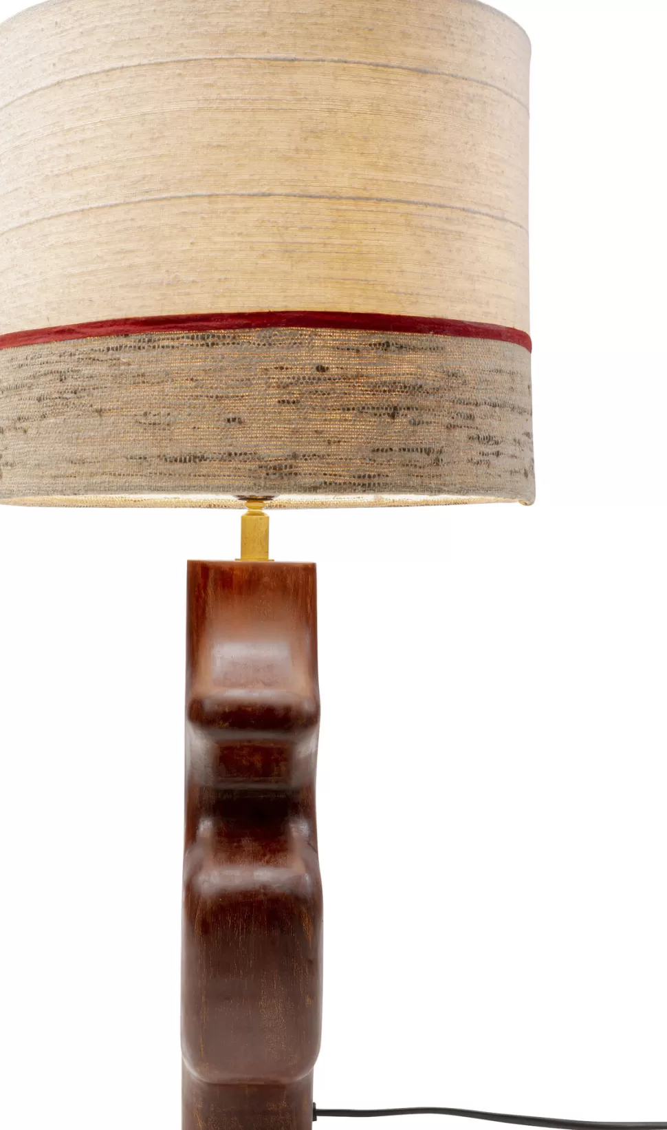 Lampy Stołowe-KARE Design Lampa Stołowa Podstawa Drewno Mango Brązowe Abażur Biało-szary Ø30x61 Cm