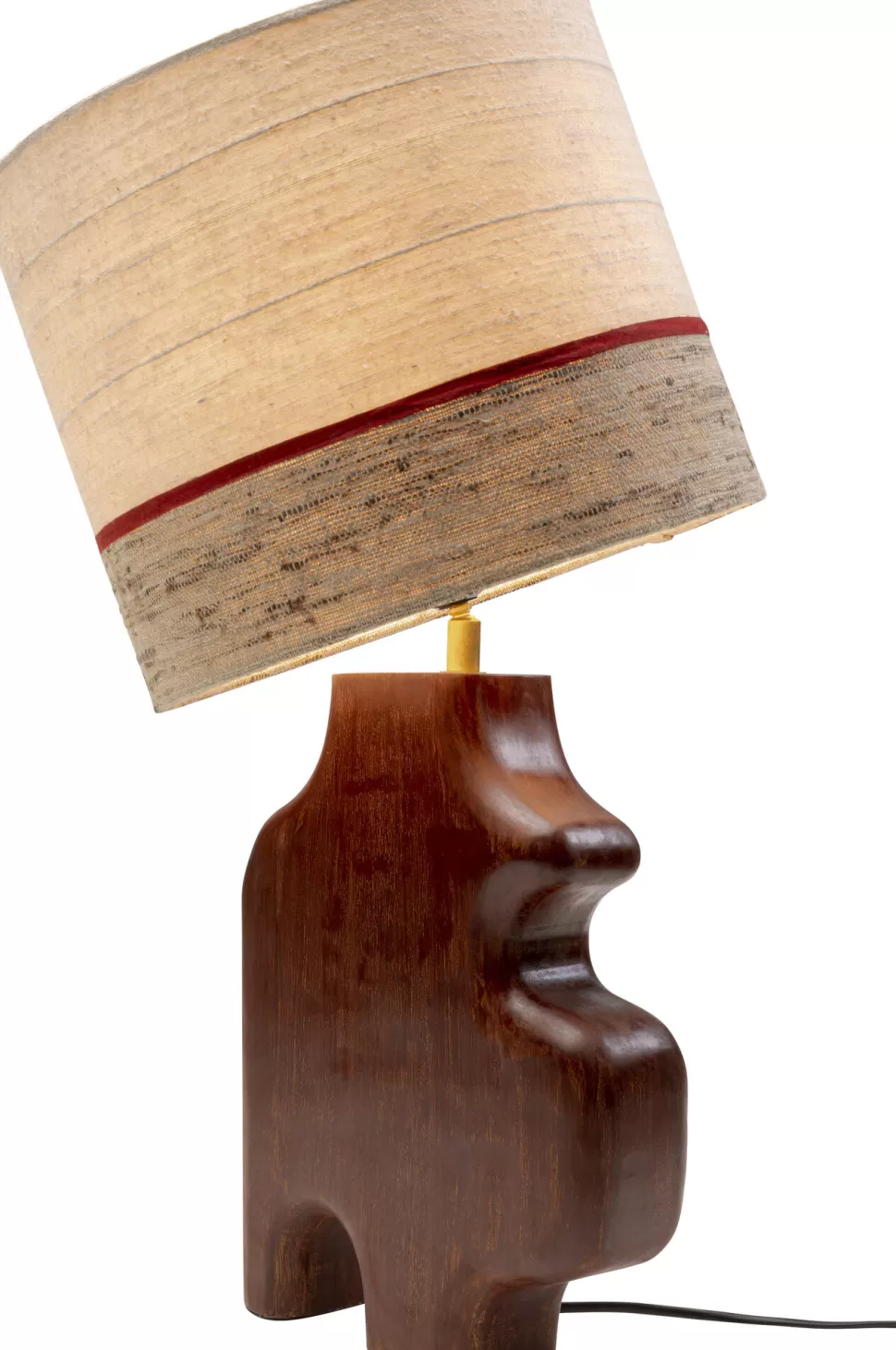 Lampy Stołowe-KARE Design Lampa Stołowa Podstawa Drewno Mango Brązowe Abażur Biało-szary Ø30x61 Cm