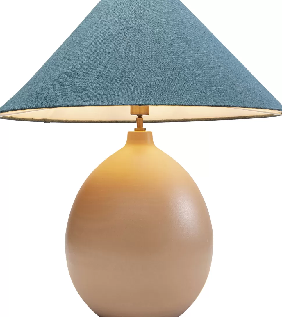 Lampy Stołowe-KARE Design Lampa Stołowa Podstawa Stalowa Brązowa Abażur Lniany Niebieski Ø62x64 Cm
