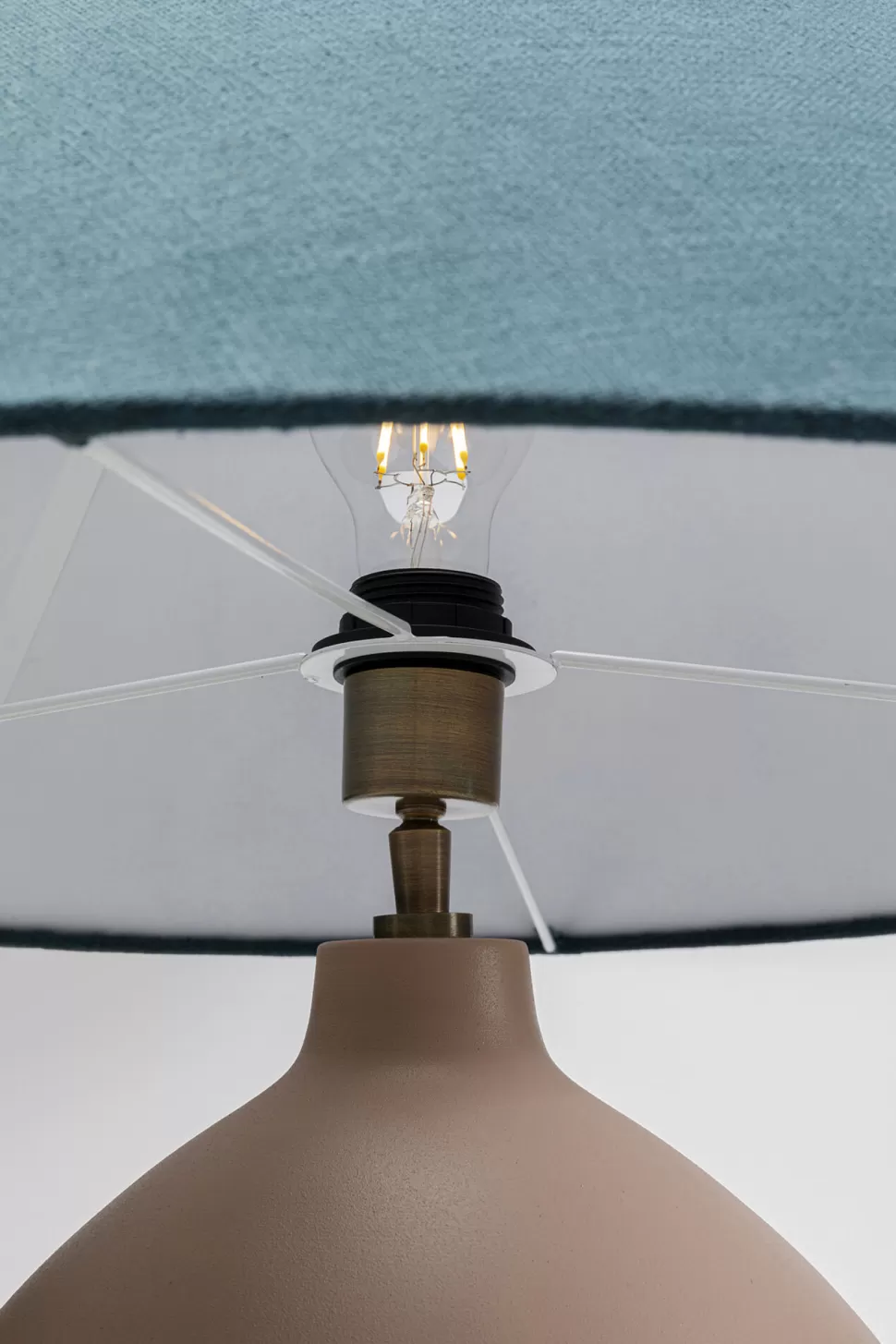 Lampy Stołowe-KARE Design Lampa Stołowa Podstawa Stalowa Brązowa Abażur Lniany Niebieski Ø62x64 Cm