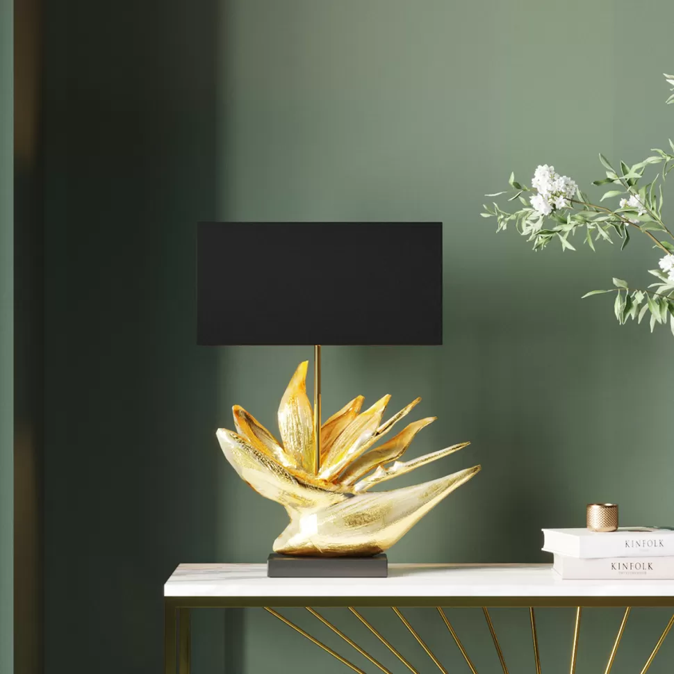Lampy Stołowe-KARE Design Lampa Stołowa Tropical Flower 51x65 Cm Czarno-złota