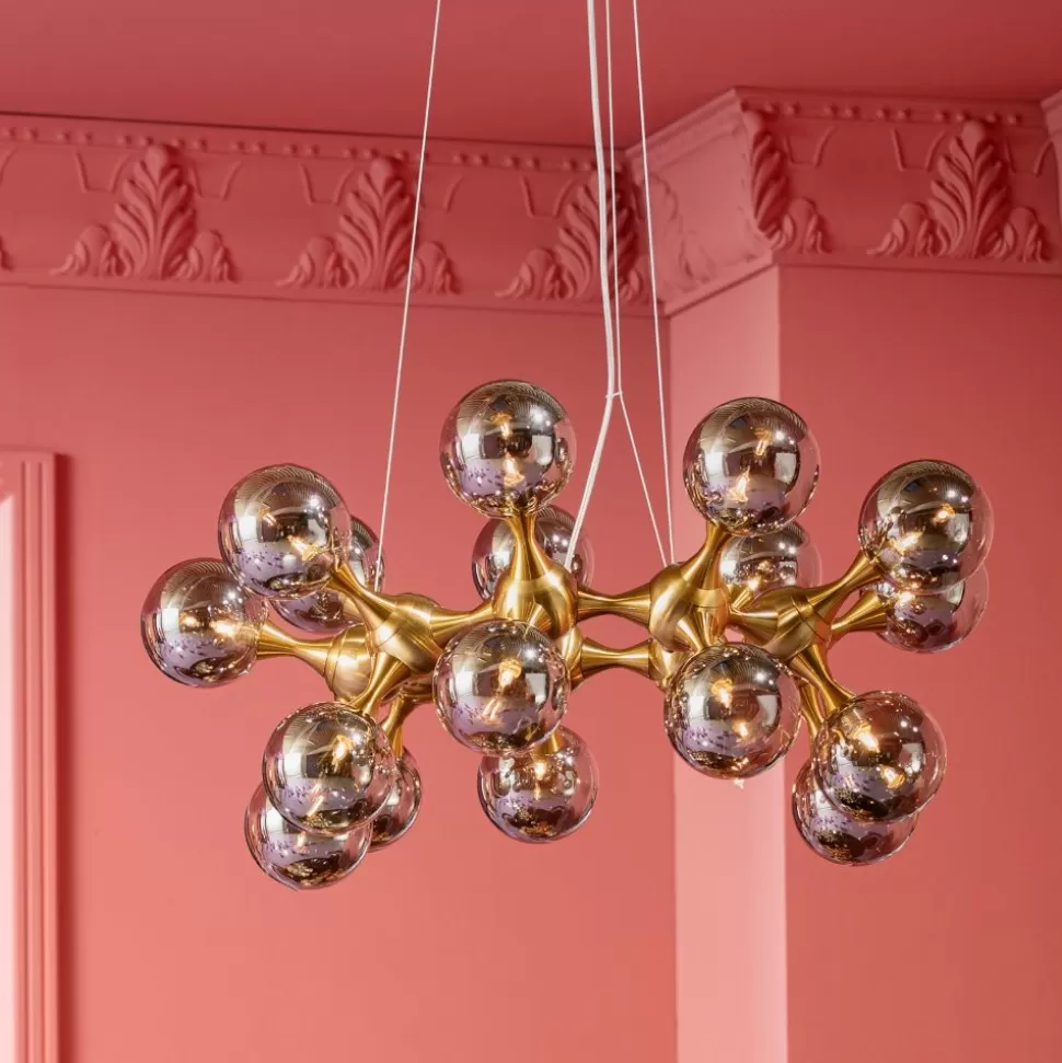 Lampy Wiszące-KARE Design Lampa Wisząca Atomic Balls 74x130 Cm Złota - Klosze Szklane Przydymione