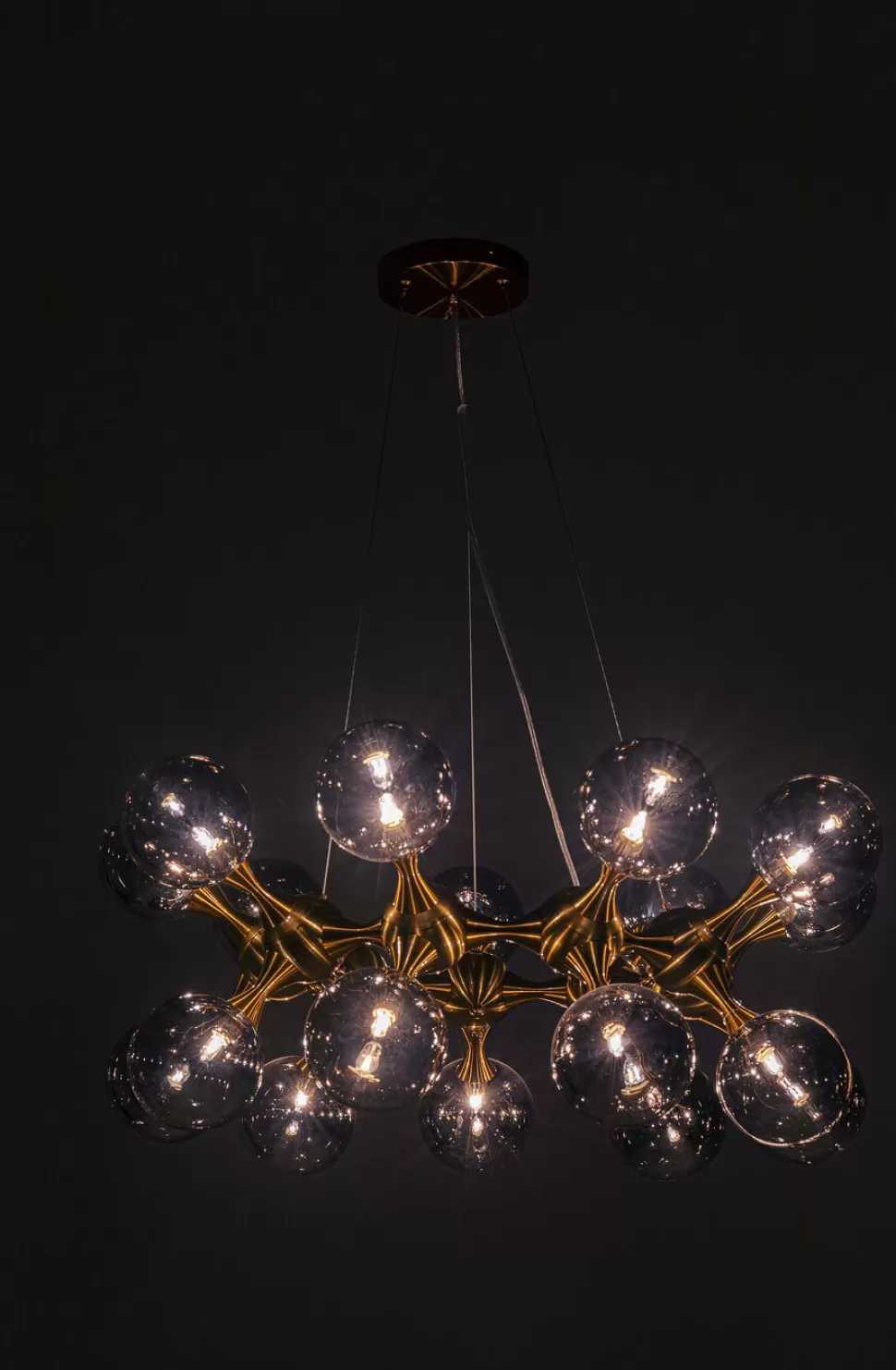 Lampy Wiszące-KARE Design Lampa Wisząca Atomic Balls 74x130 Cm Złota - Klosze Szklane Przydymione