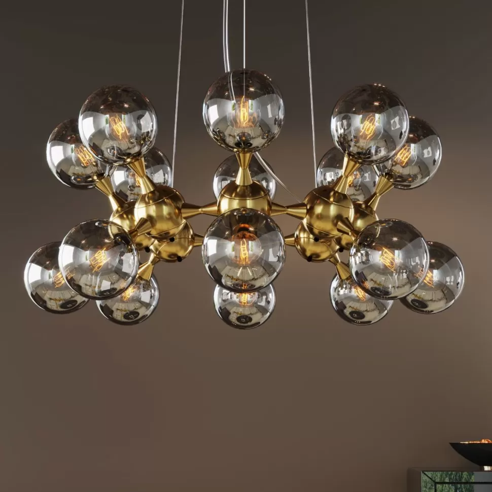 Lampy Wiszące-KARE Design Lampa Wisząca Atomic Balls 74x130 Cm Złota - Klosze Szklane Przydymione