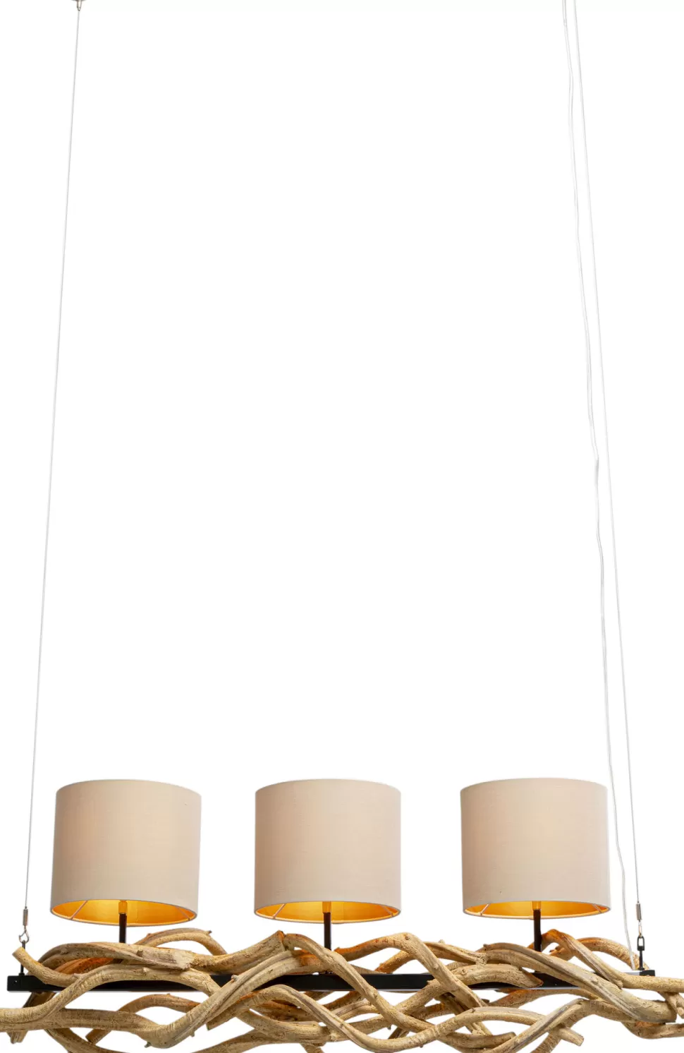 Lampy Wiszące-KARE Design Lampa Wisząca Drewno Naturalne I Stal Czarna 115 Cm Klosze Lniane Beżowe