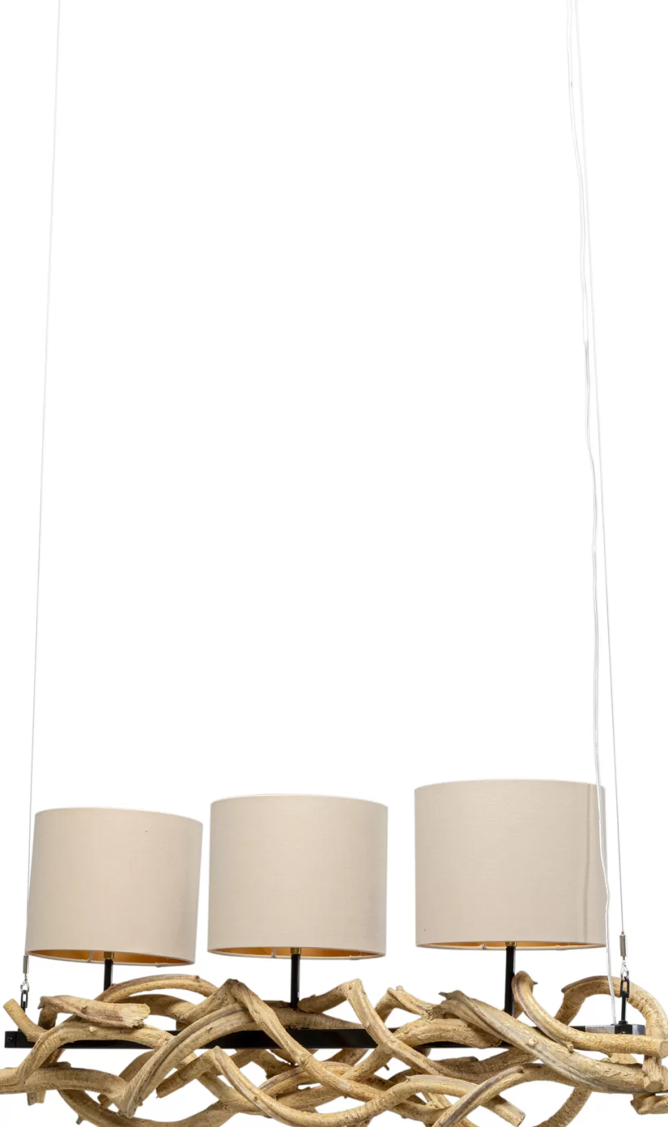 Lampy Wiszące-KARE Design Lampa Wisząca Drewno Naturalne I Stal Czarna 115 Cm Klosze Lniane Beżowe
