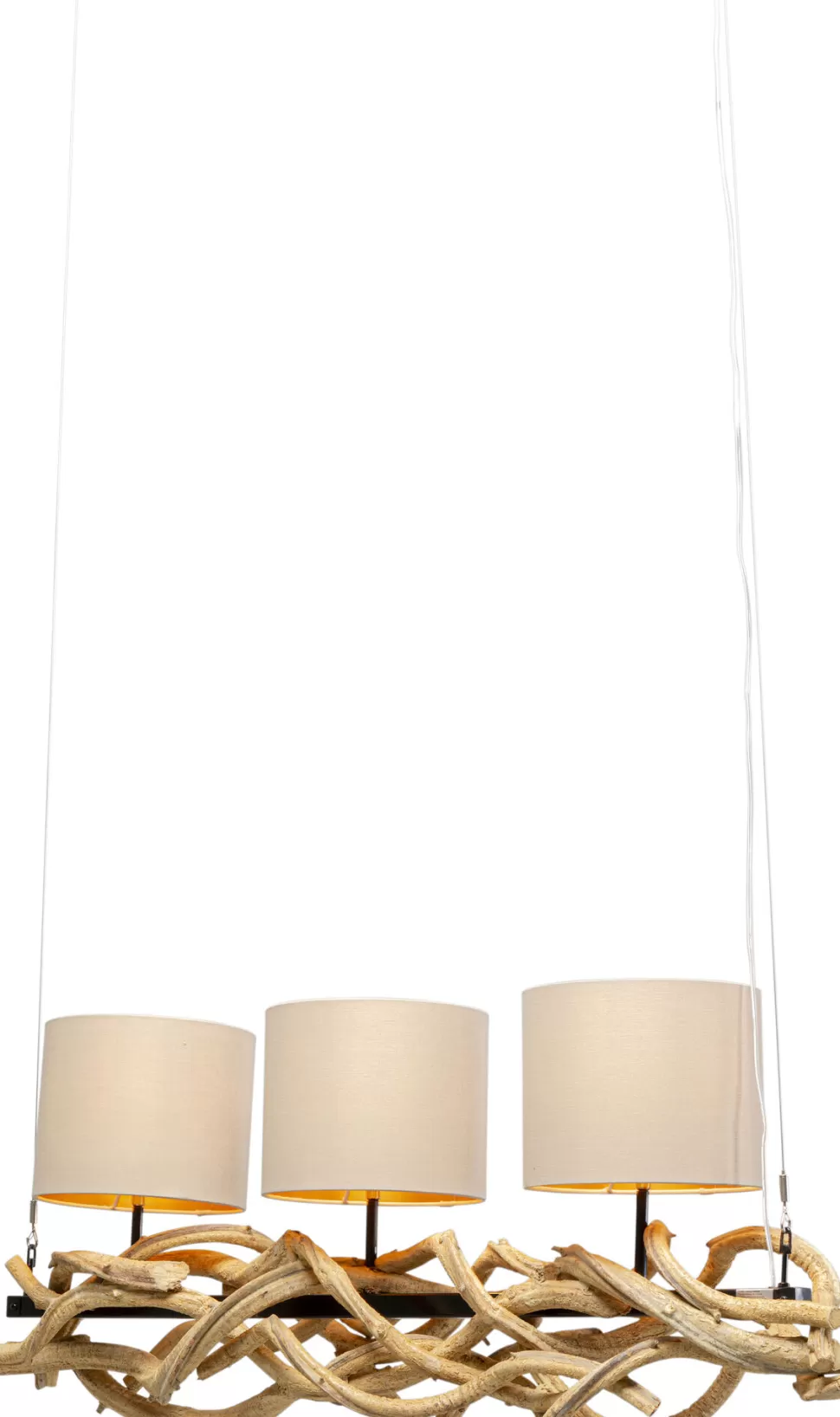Lampy Wiszące-KARE Design Lampa Wisząca Drewno Naturalne I Stal Czarna 115 Cm Klosze Lniane Beżowe
