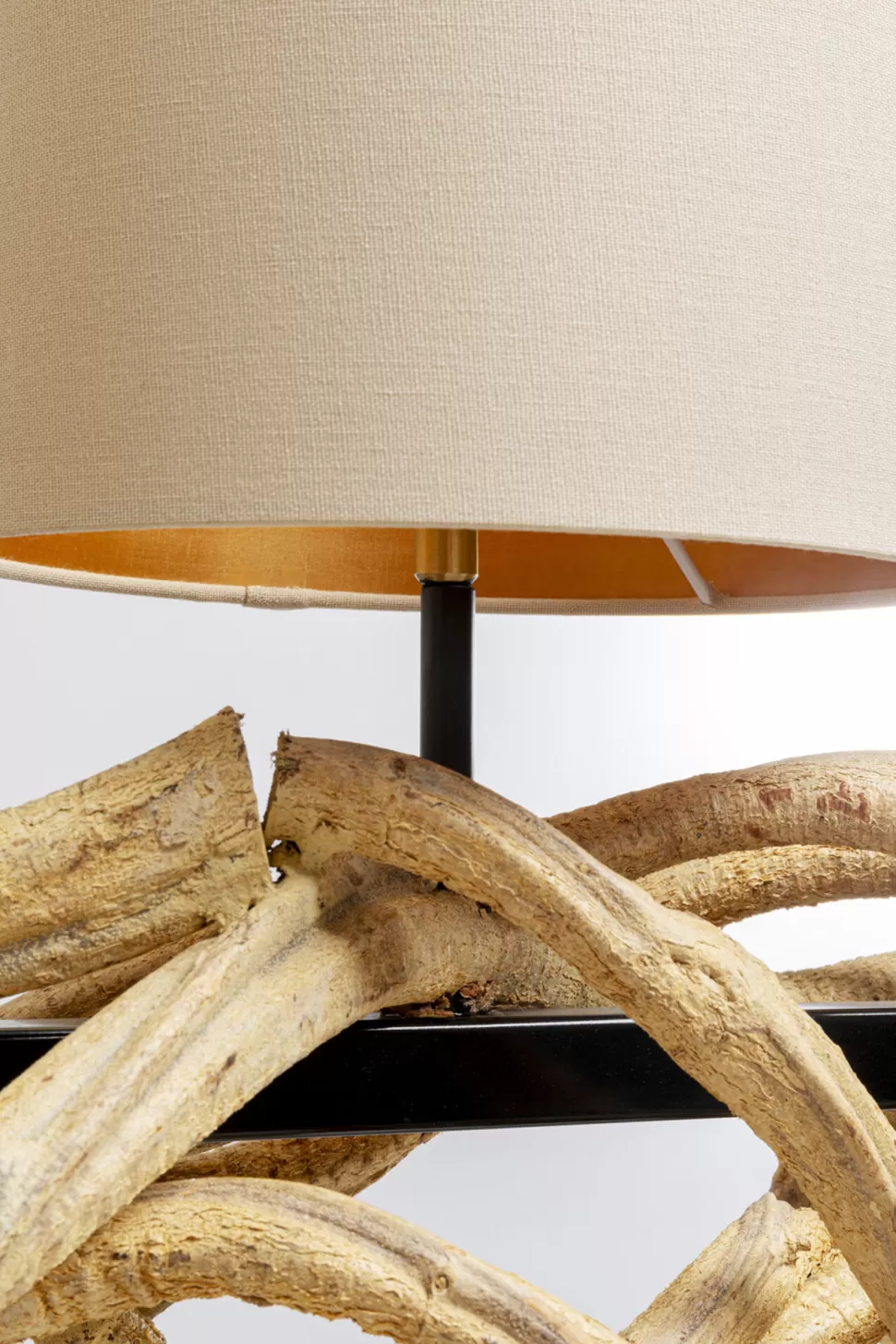 Lampy Wiszące-KARE Design Lampa Wisząca Drewno Naturalne I Stal Czarna 115 Cm Klosze Lniane Beżowe