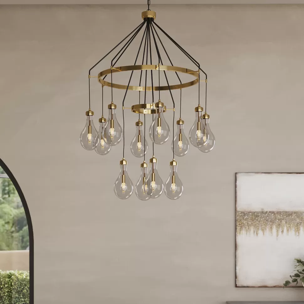Lampy Wiszące-KARE Design Lampa Wisząca Highlight 12L Ø97 Cm Czarno-złota - Klosze Transparentne