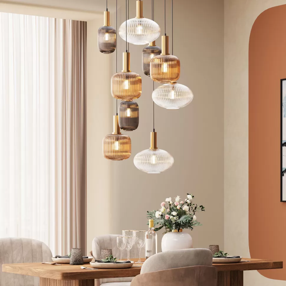 Lampy Wiszące-KARE Design Lampa Wisząca Klosze Szklane Oprawki Złote Ø80 Cm