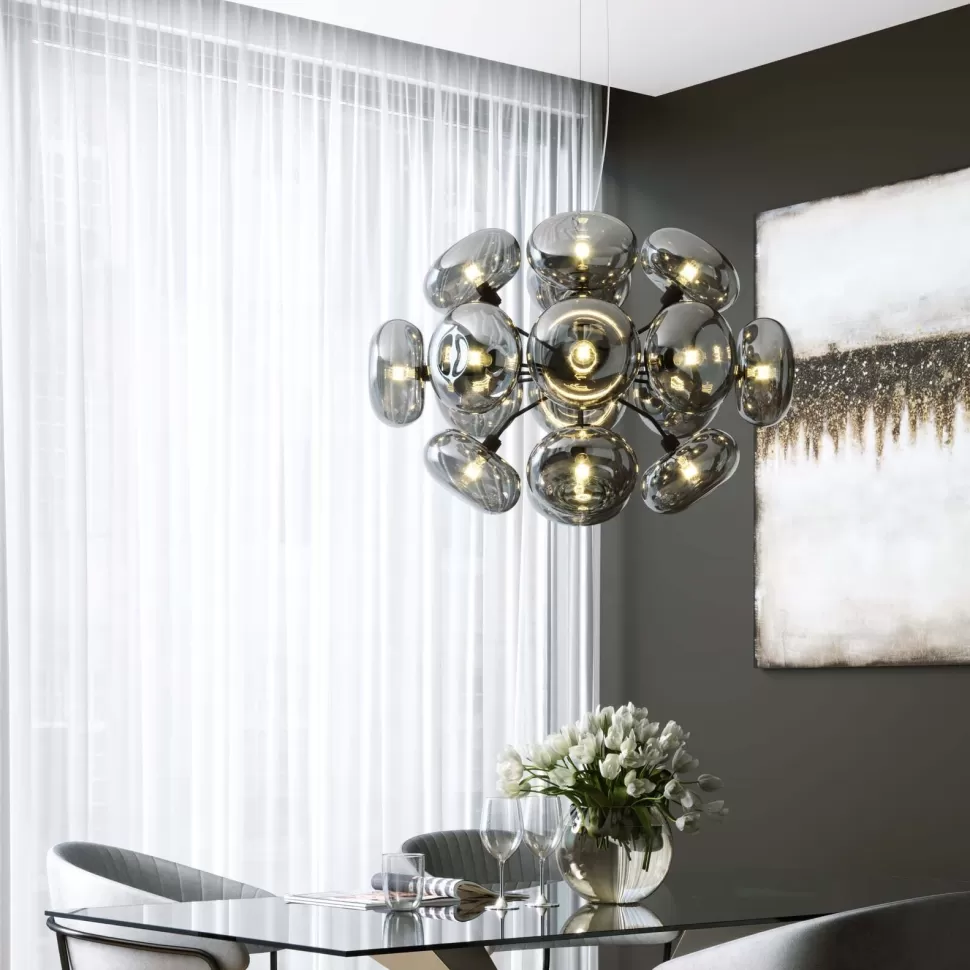 Lampy Wiszące-KARE Design Lampa Wisząca Nowoczesna Klosze Szklane Przydymione Lustrzane 70x44 Cm